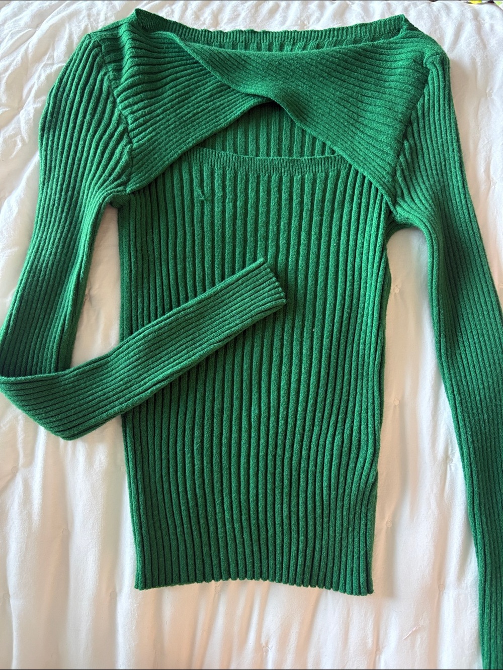 SHEIN Emerald Green Ribbed Off-Shoulder Sweater
